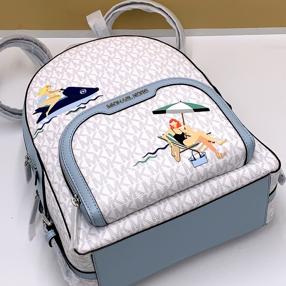 MICHAEL KORS JET SET GIRLS JAYCEE MEDIUM BACKPACK BRIGHT WHITE/ BLUE COL… - Picture 15 of 16